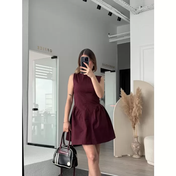 Fermuar detaylı Mini Elbise - Kahve