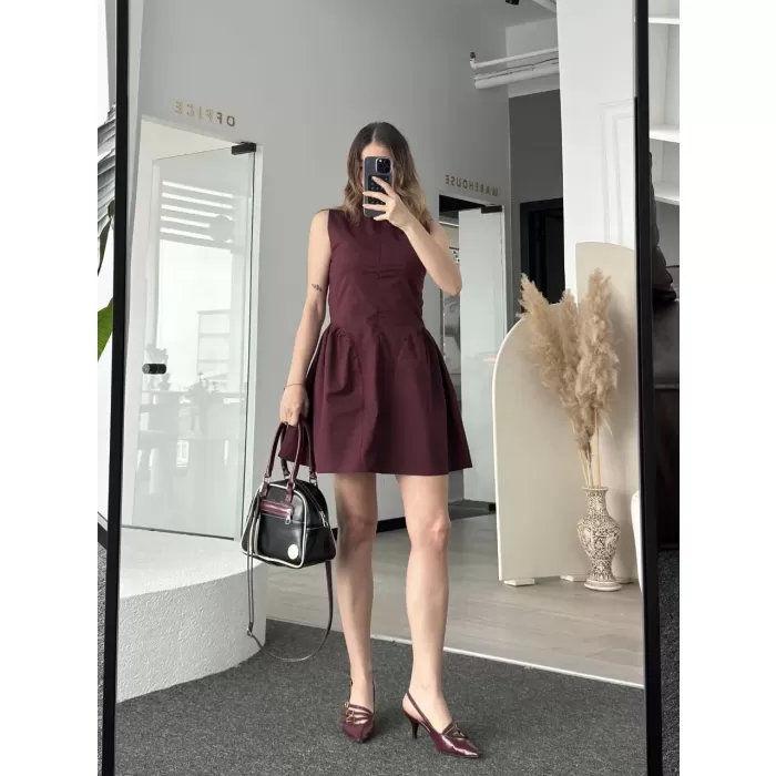 Fermuar detaylı Mini Elbise - Kahve