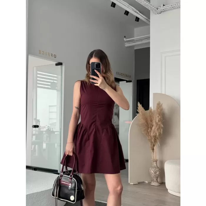 Fermuar detaylı Mini Elbise - Kahve