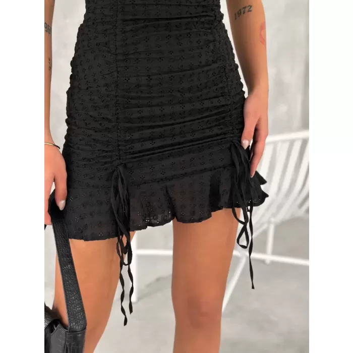 Göğüs Bağlamalı Mini Elbise - Siyah