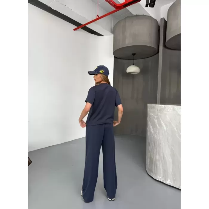 Osy Modal Yumuşak Dokulu Kumaş Kısa Kollu Bluz Rahat Pantalon ikili Takım- Füme