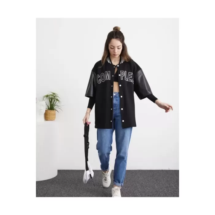 Kadın Complex Kolej Oversize T-shirt - Siyah