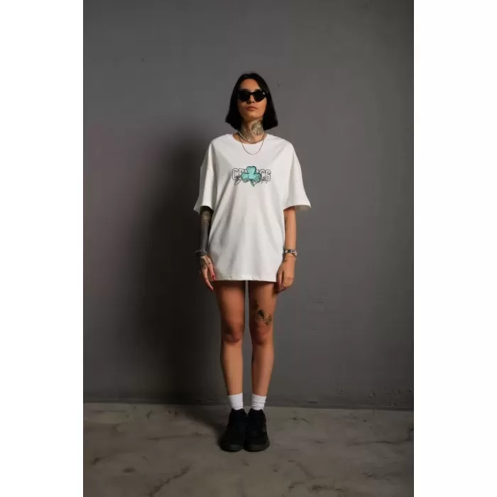 Kadın Sırt Baskılı T-shirt - Beyaz