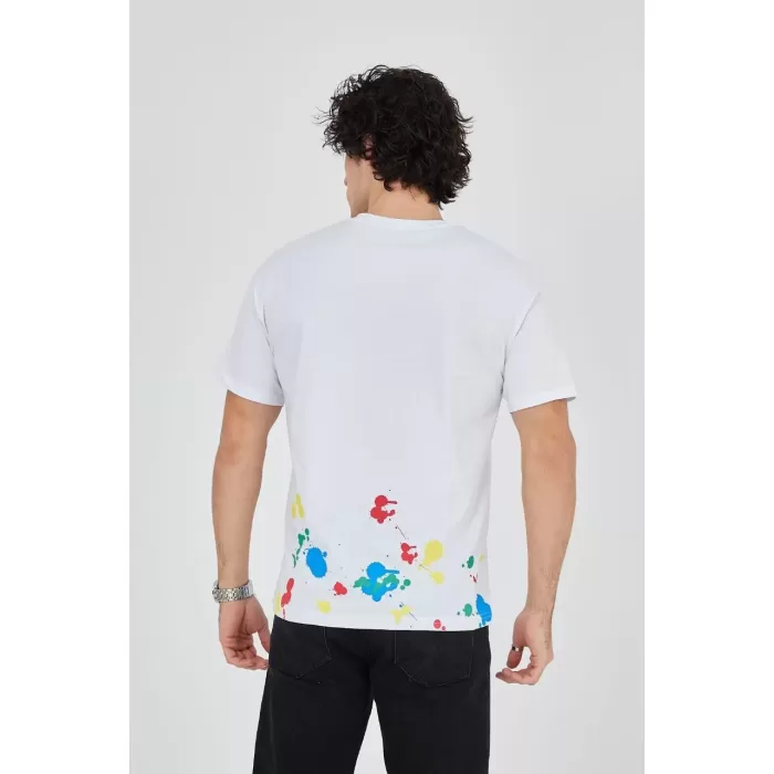 Erkek Baskılı Penye T-Shirt - Beyaz