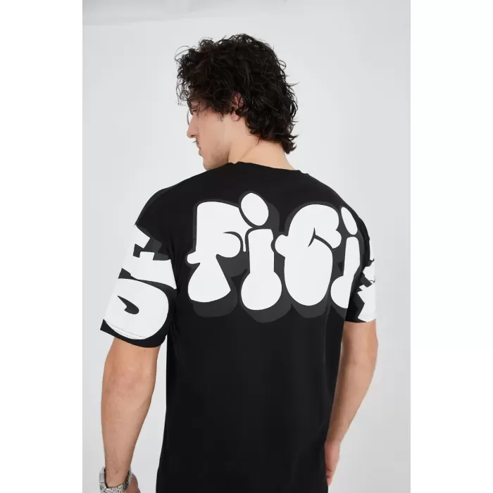 Erkek 24/1 Penye Baskılı T-Shirt - Siyah