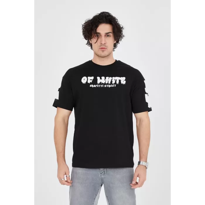 Erkek 24/1 Penye Baskılı T-Shirt - Siyah