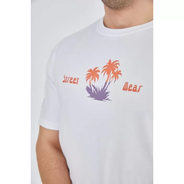 Erkek Ön ve Arka Baskılı T-Shirt - Beyaz
