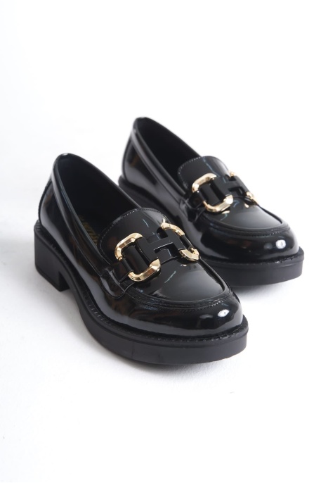 Caro Rugan Siyah Gold Tokalı Kadın Loafer