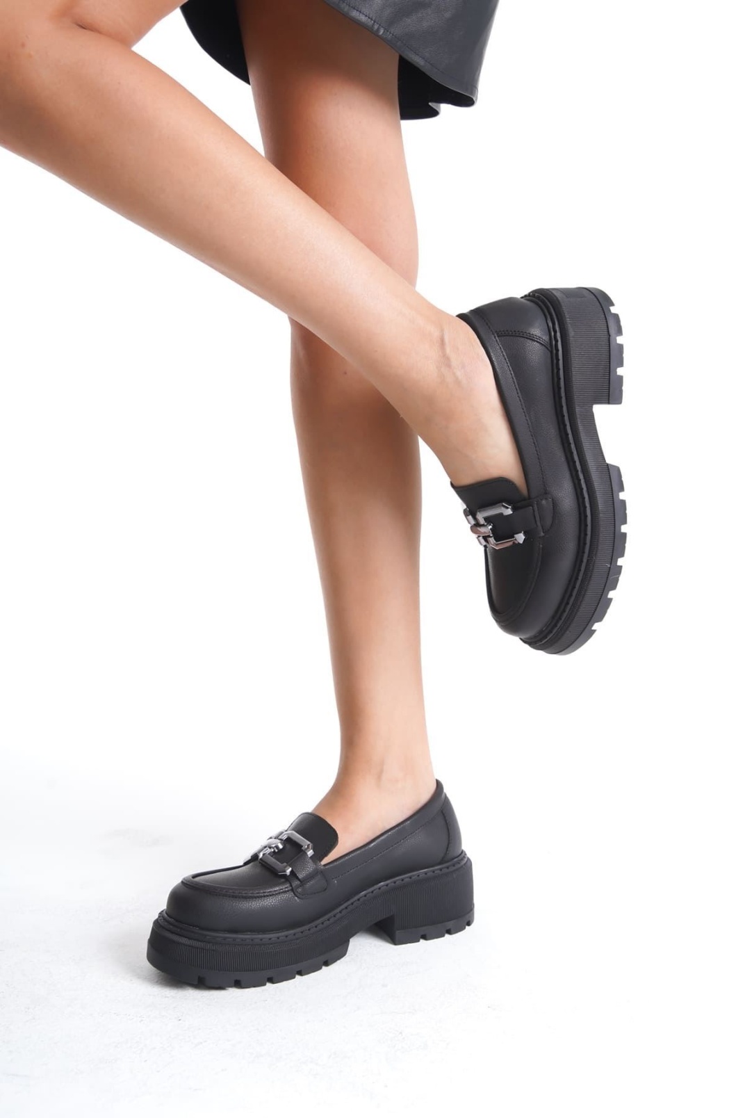 Terry Cilt Siyah Kadın Loafer