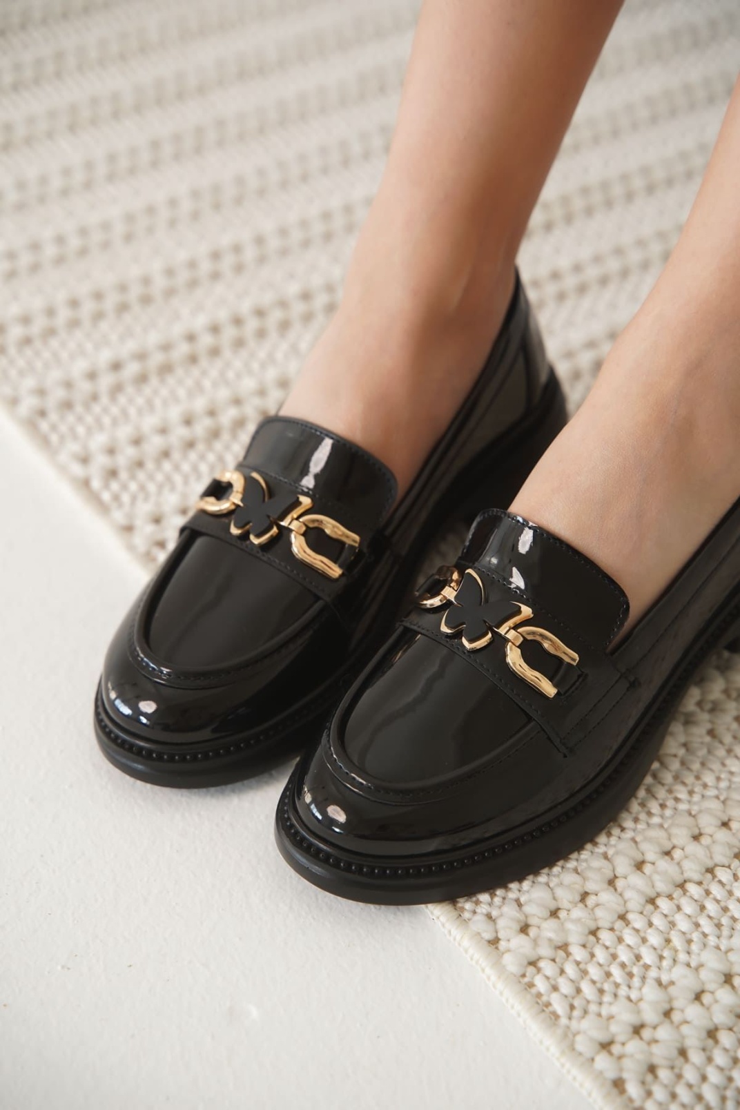 Selly Kadın Siyah Rugan Loafer