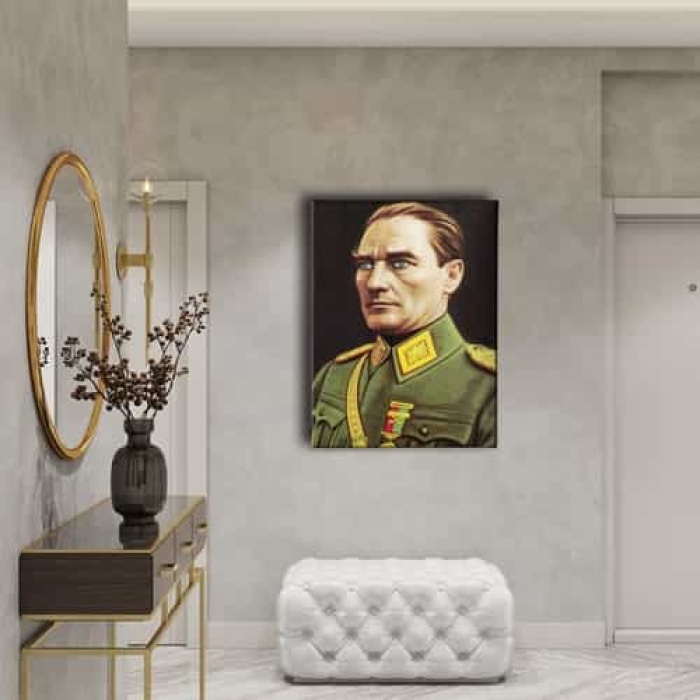 Asker Kiyafetli Ataturk Portresi Kanvas Tablo