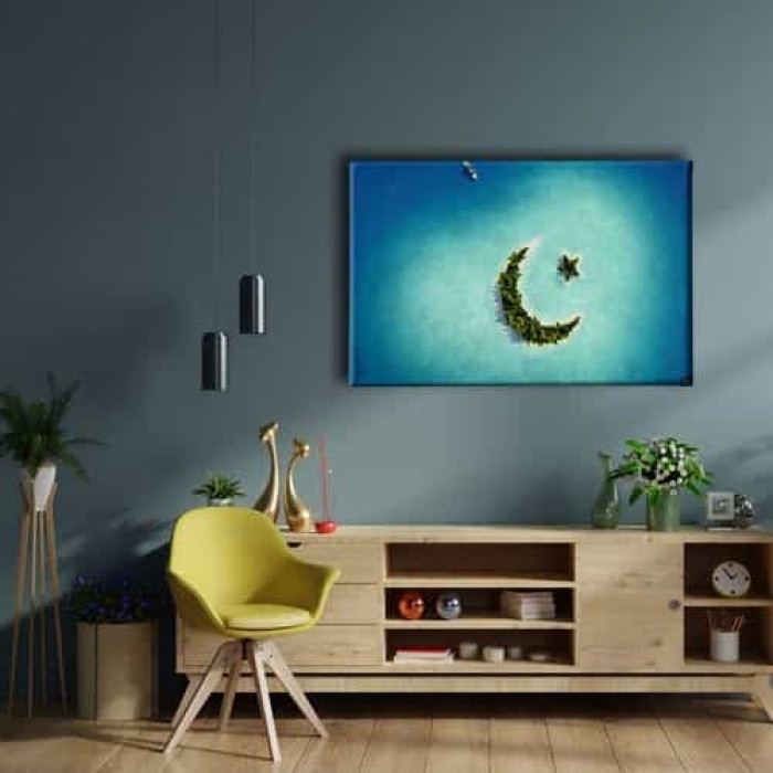 Ay Yildiz Deniz Manzara Tablo