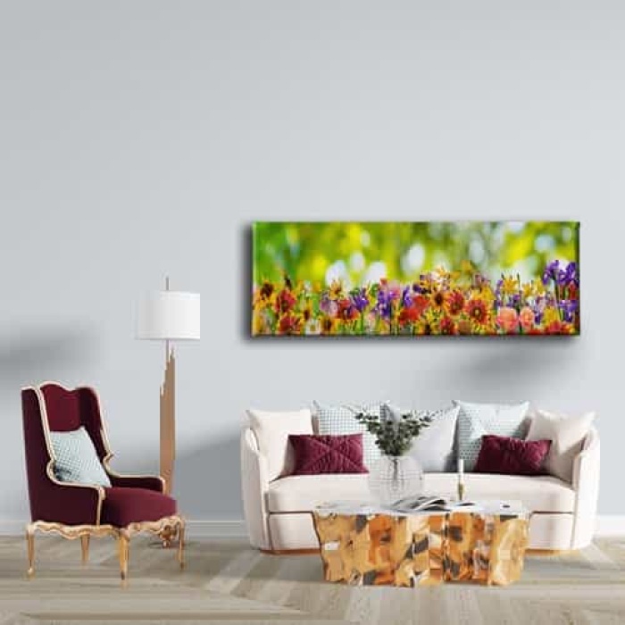 Bahar Cicekleri Panoramik Kanvas Tablo