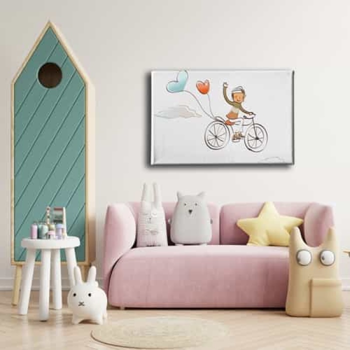 Bisikletli Cocuk Kanvas Tablo
