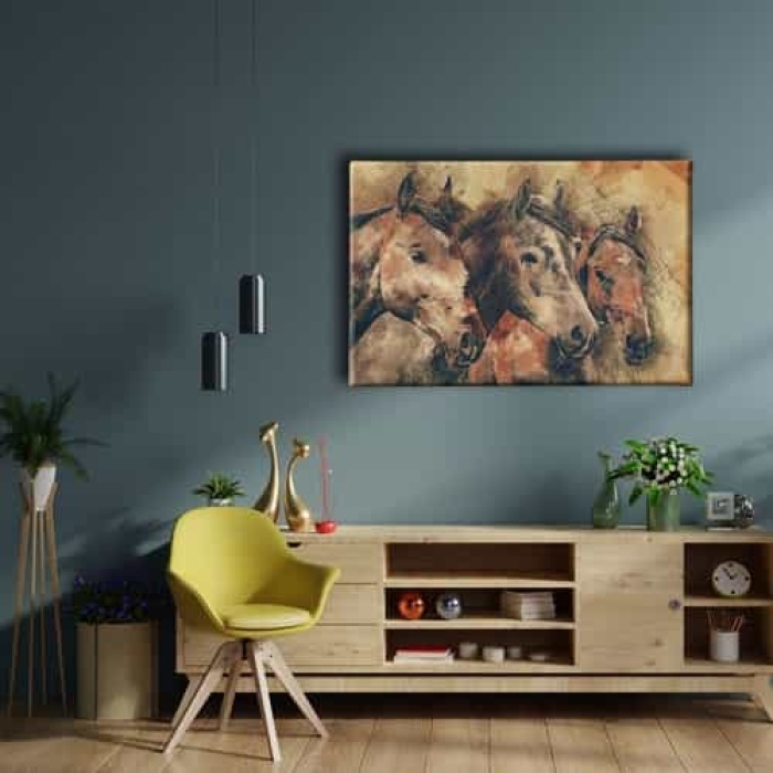 Cizim Atlar Kanvas Tablo