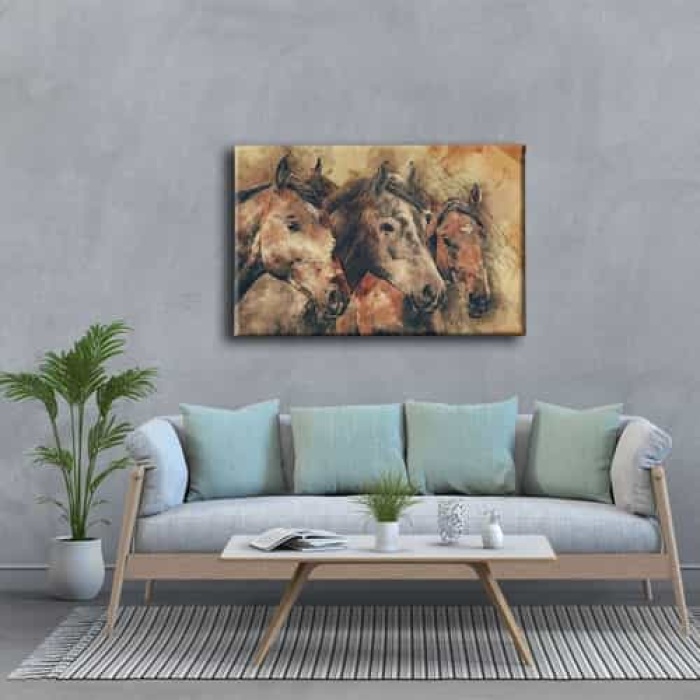 Cizim Atlar Kanvas Tablo