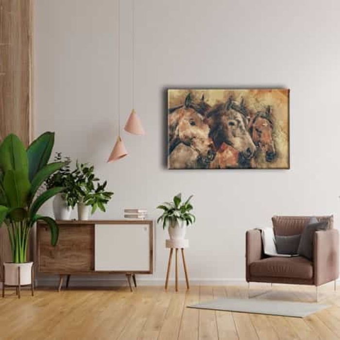 Cizim Atlar Kanvas Tablo