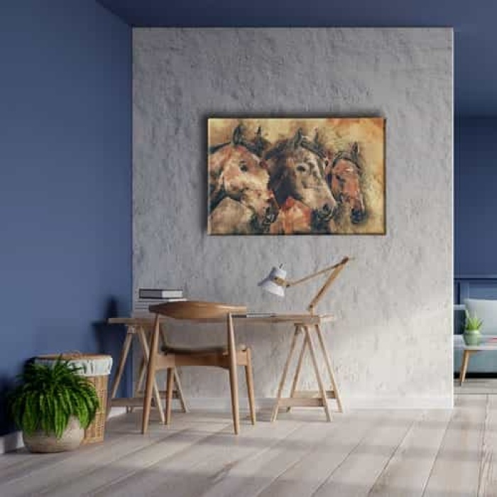 Cizim Atlar Kanvas Tablo