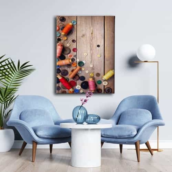 Dugme Ve Makaralar Canvas Tablo
