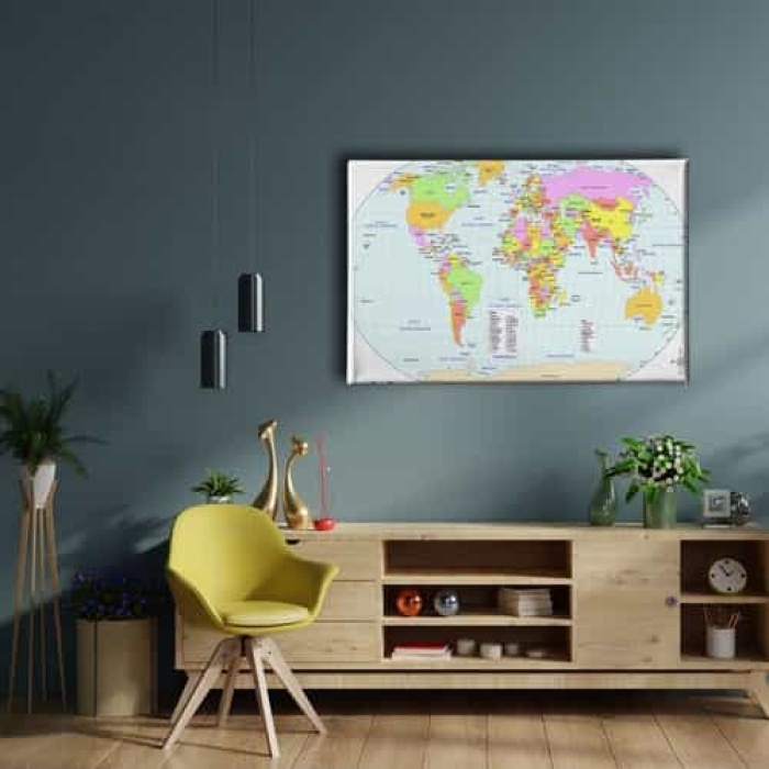 Dunya Siyasi Haritasi Canvas Tablo