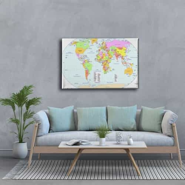 Dunya Siyasi Haritasi Canvas Tablo