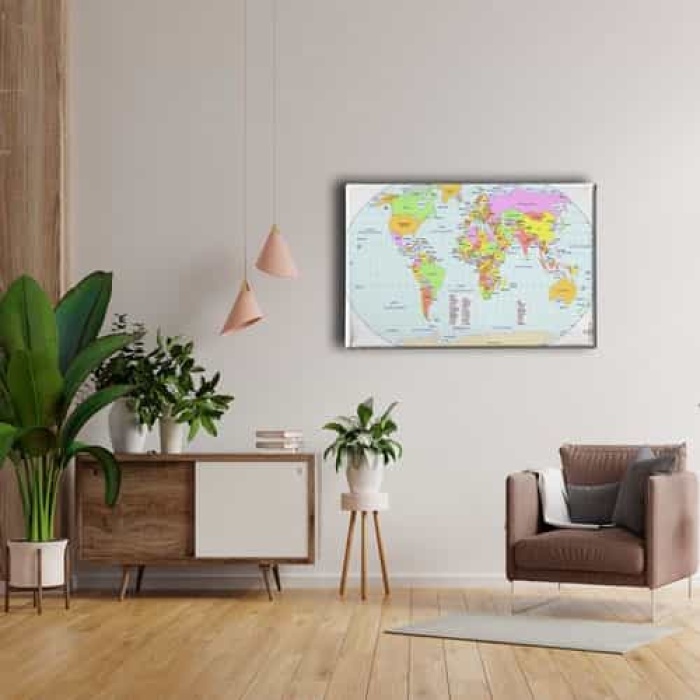 Dunya Siyasi Haritasi Canvas Tablo