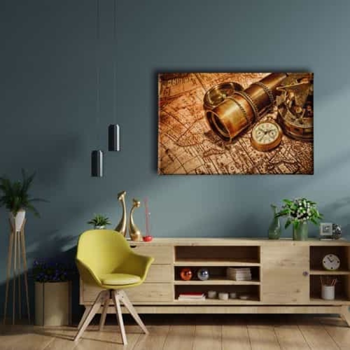 Durbun Pusula Ve Harita Canvas Tablo