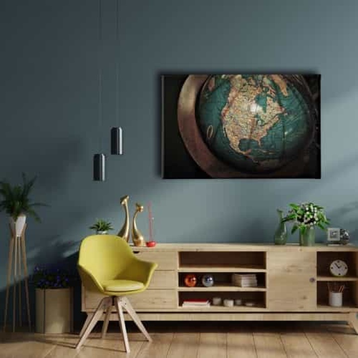 Fiziki Ve Siyasi Kure Harita Canvas Tablo