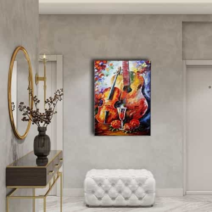 Gitar -cello Yagli Boya Kanvas Tablo