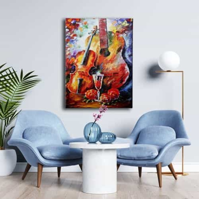 Gitar -cello Yagli Boya Kanvas Tablo