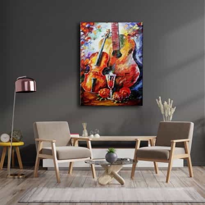 Gitar -cello Yagli Boya Kanvas Tablo