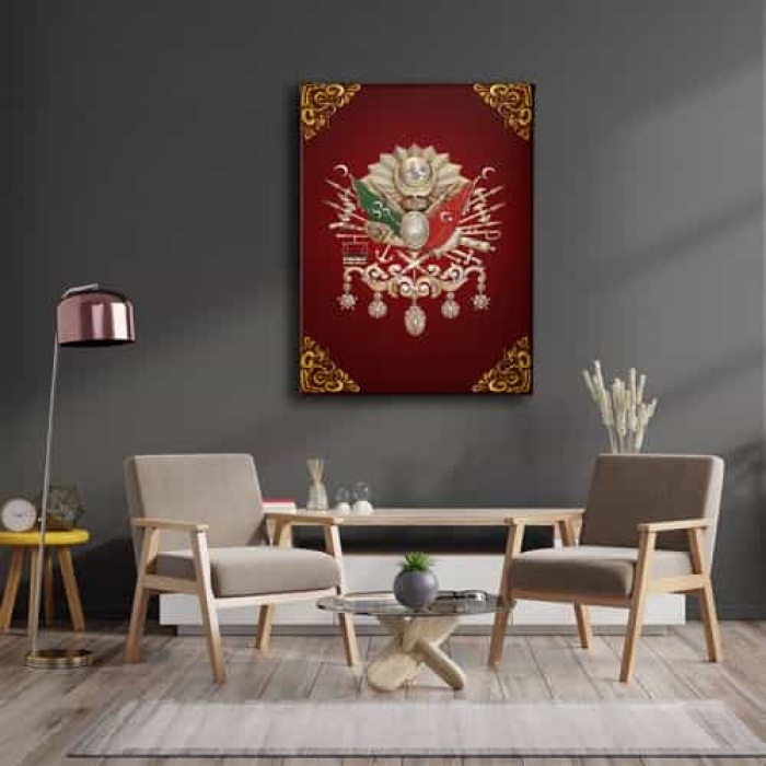 Kirmizi Osmanli Devlet Armasi Kanvas Tablo