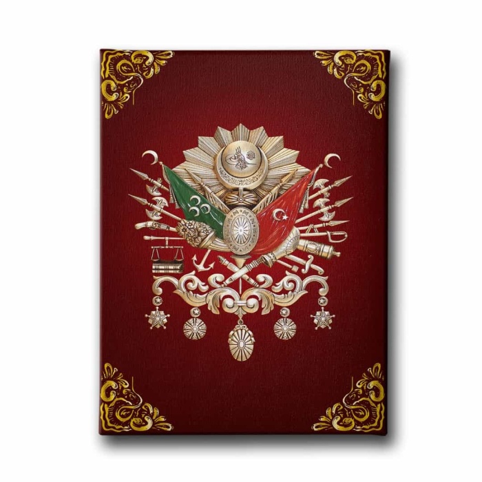 Kirmizi Osmanli Devlet Armasi Kanvas Tablo