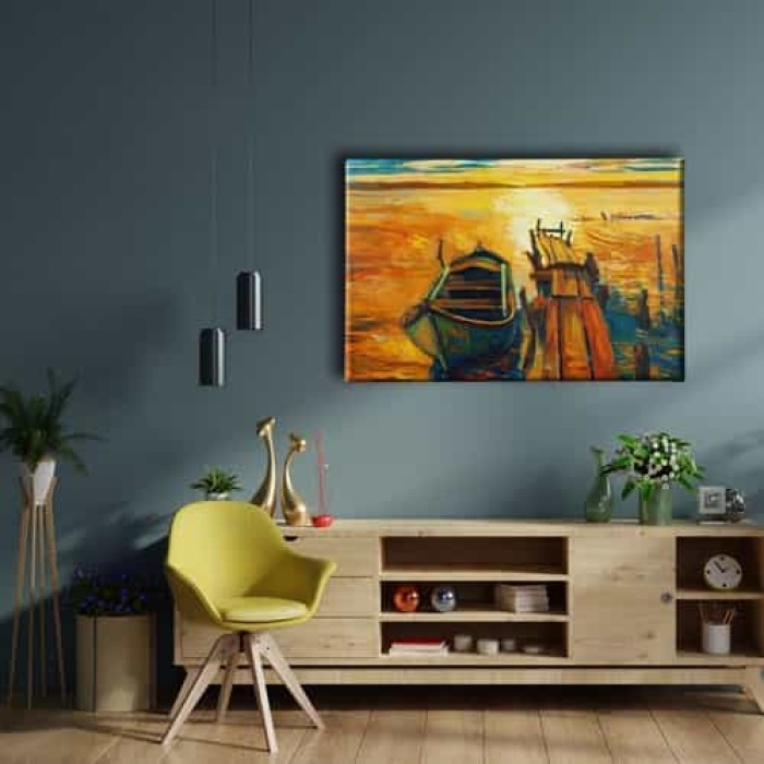 Kiyi Gun Batimi Yagli Boya Kanvas Tablo