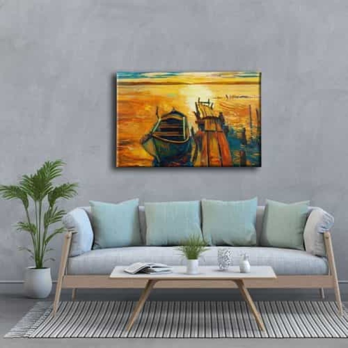 Kiyi Gun Batimi Yagli Boya Kanvas Tablo