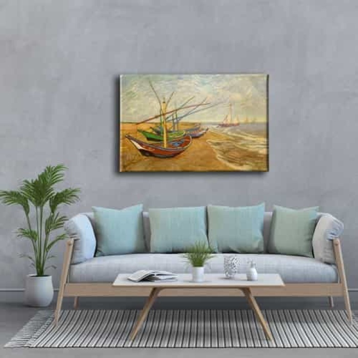 Kiyi Tekne Yagli Boya Kanvas Tablo