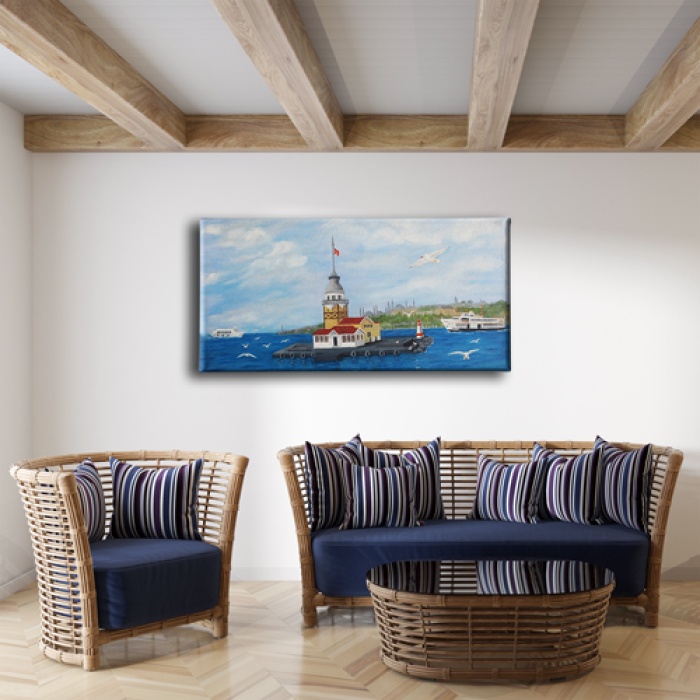 Kiz Kulesi Panoramik Kanvas Tablo