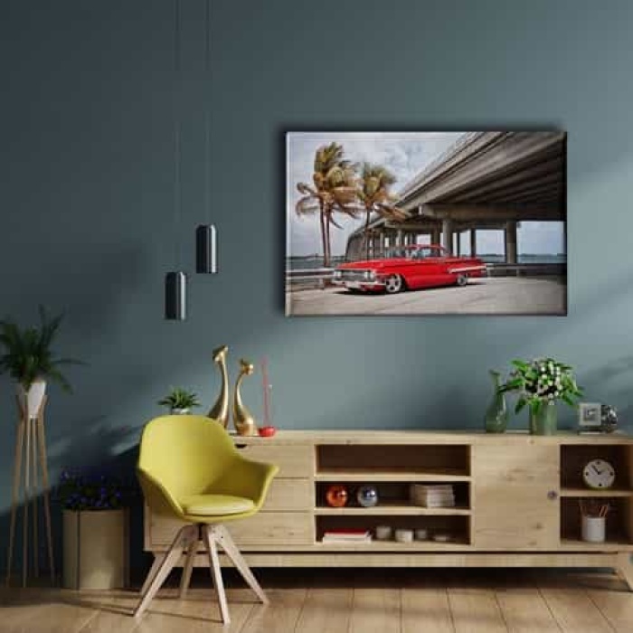 Klasik Kirmizi Araba Canvas Tablo