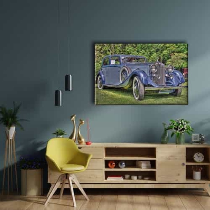 Klasik Kirmizi Araba Canvas Tablo Klasik Mavi Araba Canvas Tablo