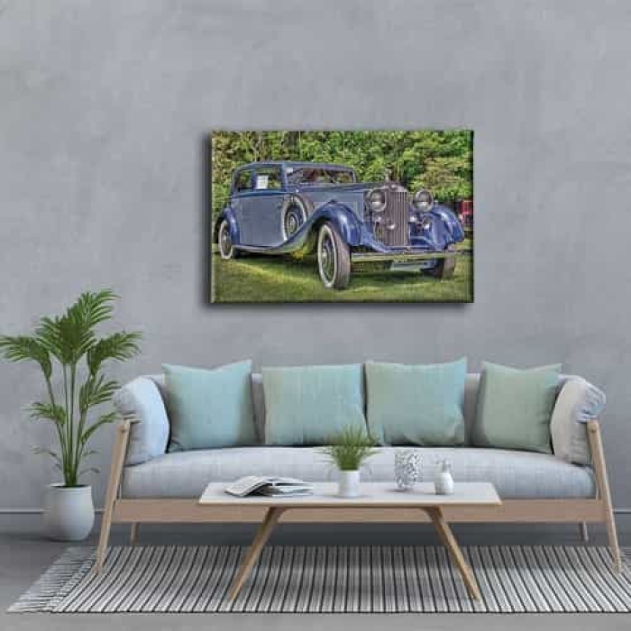 Klasik Kirmizi Araba Canvas Tablo Klasik Mavi Araba Canvas Tablo