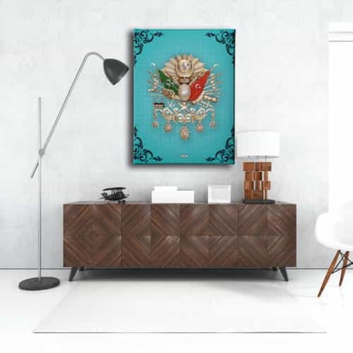 Mavi Osmanli Devlet Armasi Kanvas Tablo