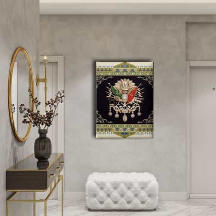 Motifli Osmanli Devlet Armasi Kanvas Tablo