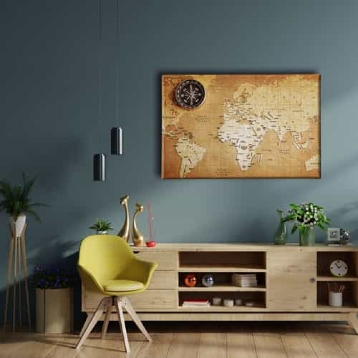 Nostaljilk Harita Ve Pusula Canvas Tablo