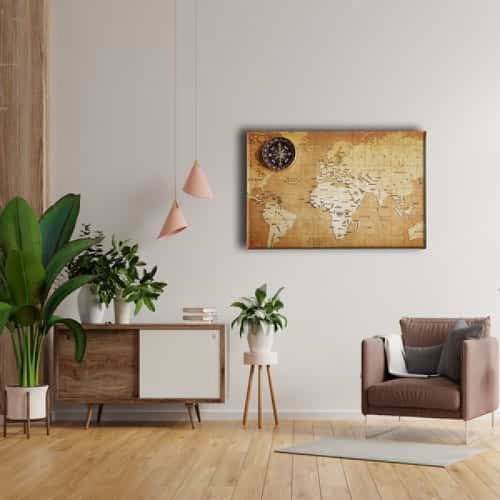 Nostaljilk Harita Ve Pusula Canvas Tablo