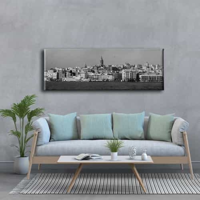 Siyah Beyaz Karakoy Panoramik Kanvas Tablo