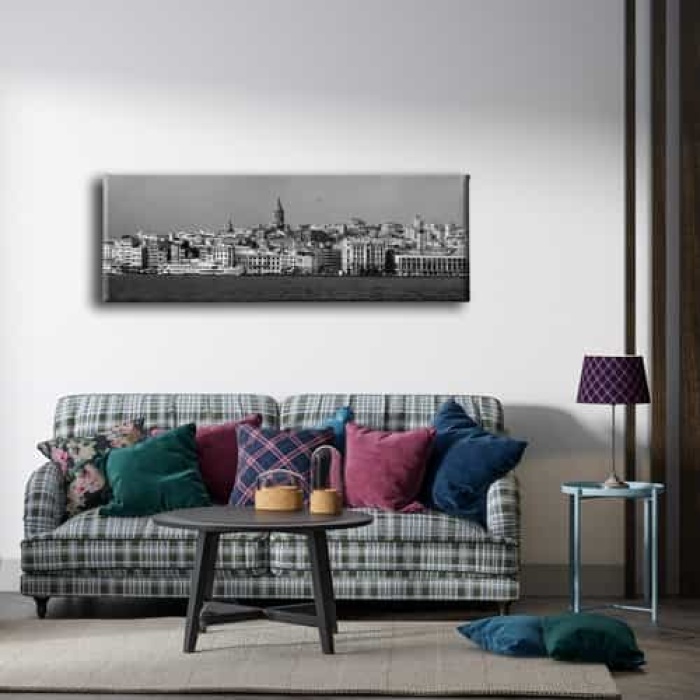 Siyah Beyaz Karakoy Panoramik Kanvas Tablo
