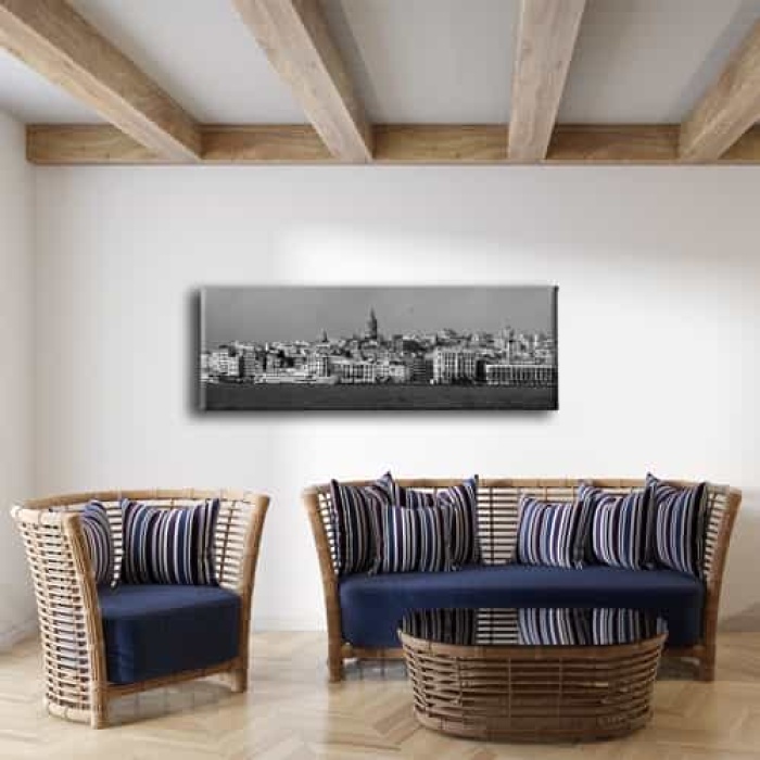 Siyah Beyaz Karakoy Panoramik Kanvas Tablo
