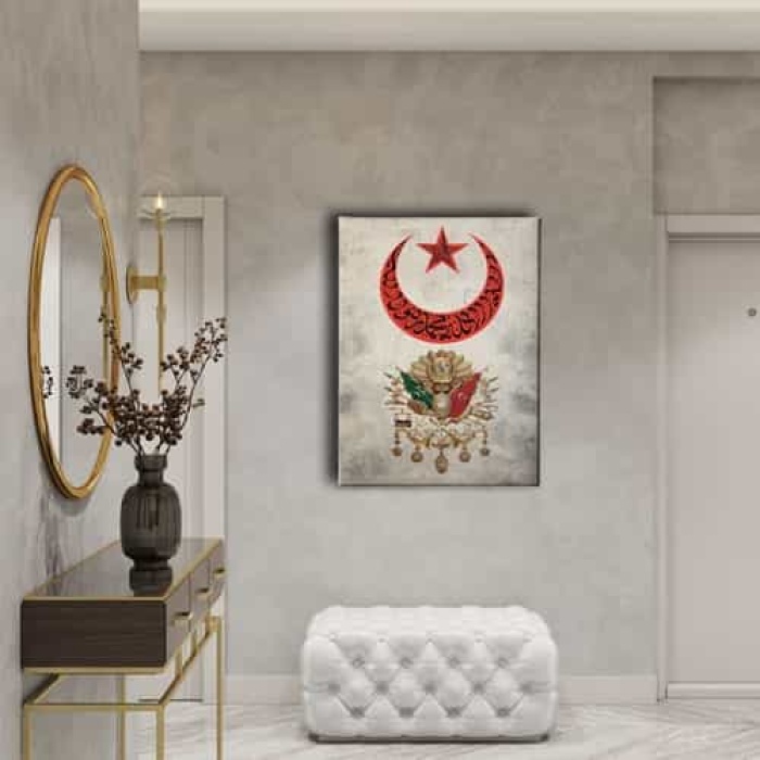 Turk Bayragi- Osmanli Devlet Armasi Kanvas Tablo