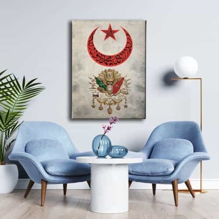 Turk Bayragi- Osmanli Devlet Armasi Kanvas Tablo