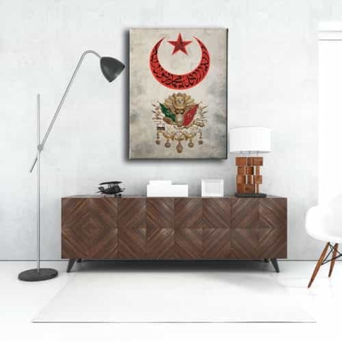 Turk Bayragi- Osmanli Devlet Armasi Kanvas Tablo